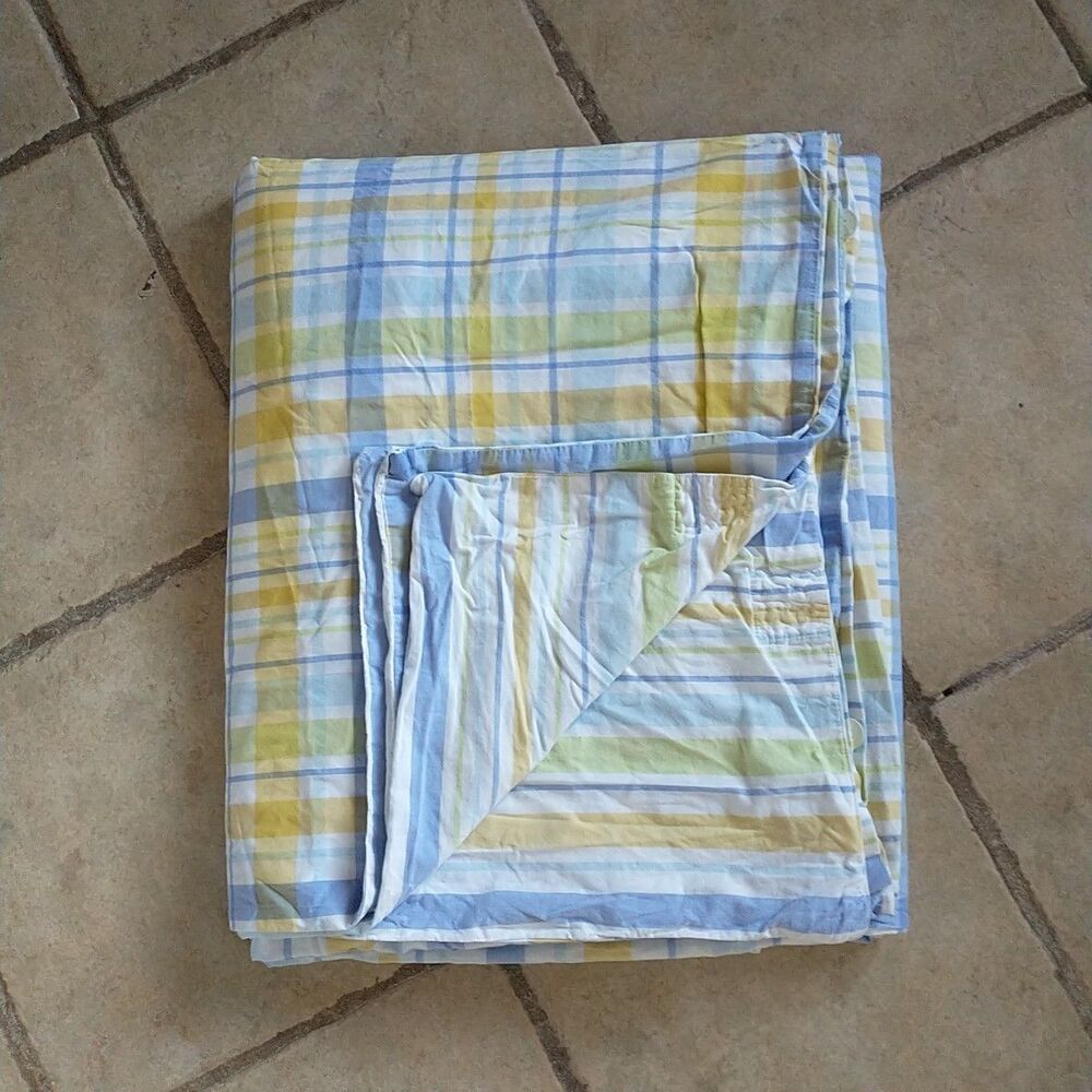 The Company Store Duvet Cover Full/Queen Plaid Striped Pastel Cotton DoubleSided